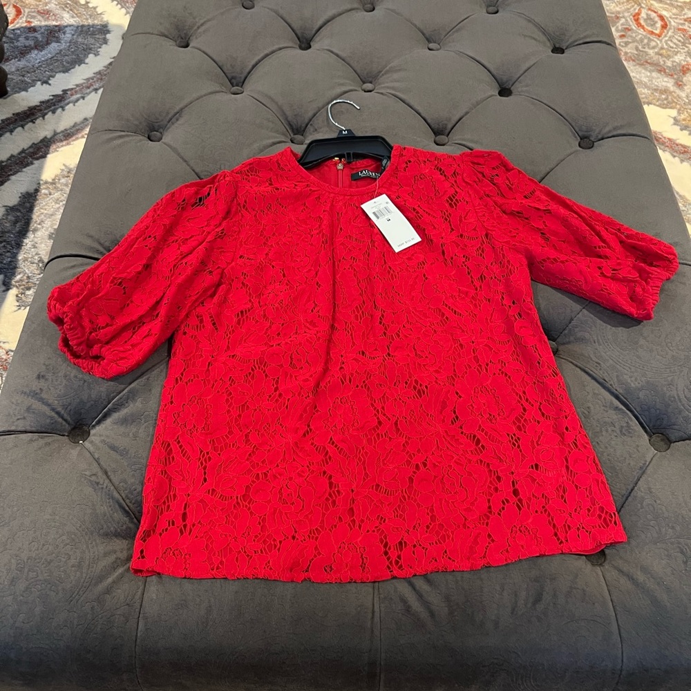 Ralph Lauren red lace short sleeve top